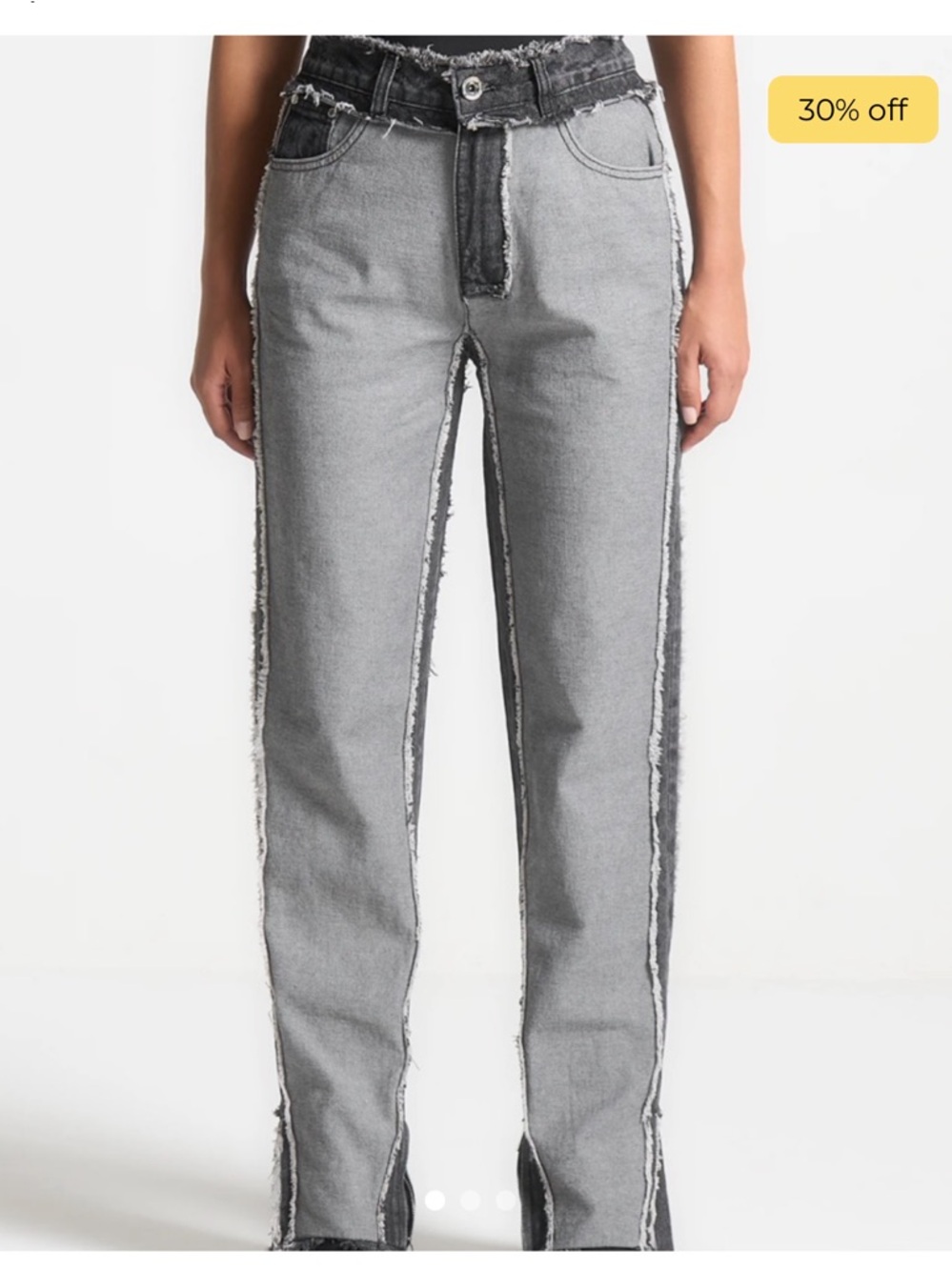Manière De Voir Two-Tone Gray Frayed Straight Jeans